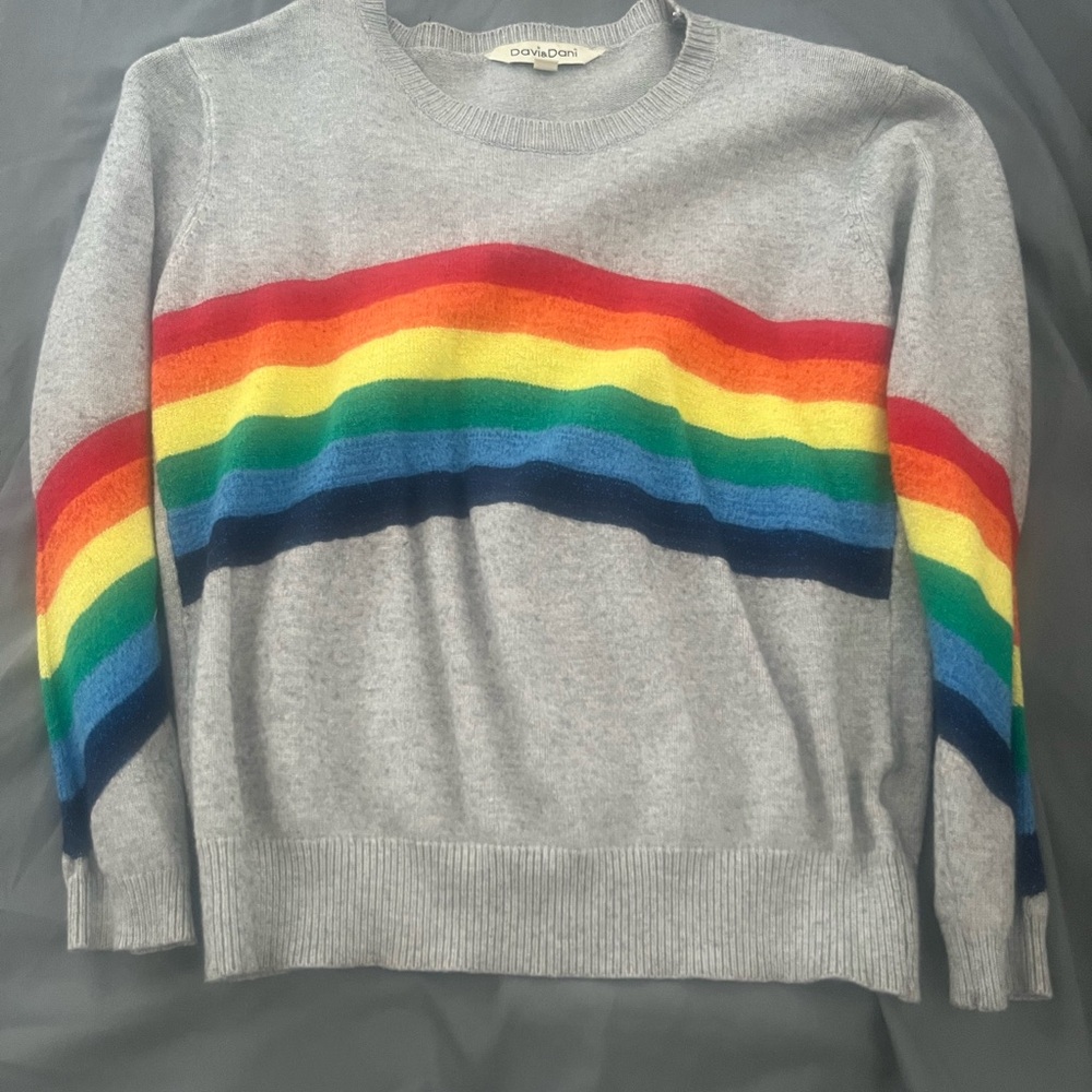 DAVI & DANI Gray Sweater with Rainbow Stripes